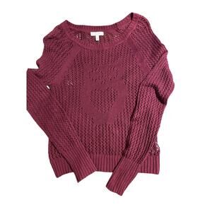 dELiA's burgundy knit owl sweater size Medium